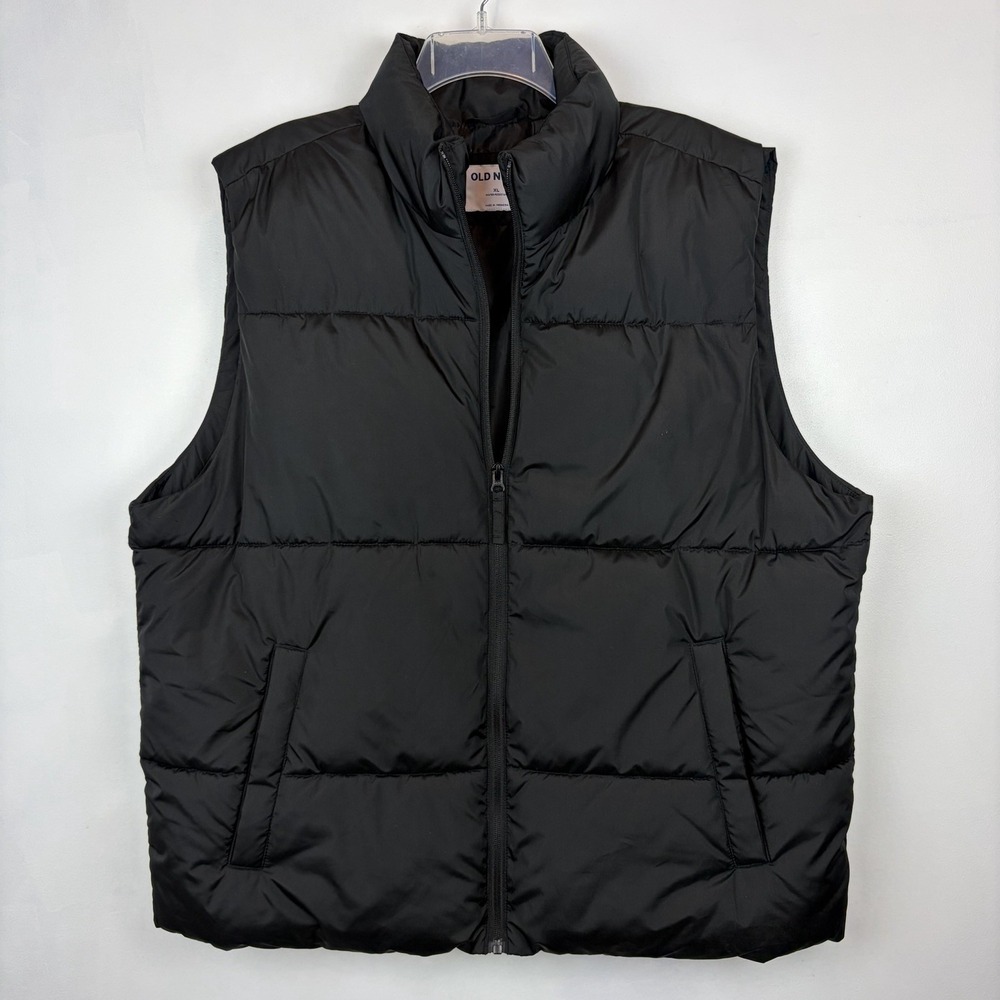Old Navy Puffer Vest Mens XL Navy Black Down Feather Quilted Full Zip Pockets
